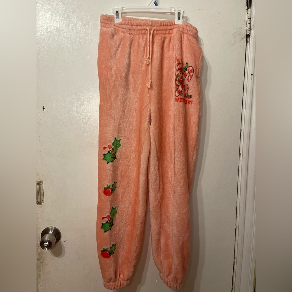 Coral Pink Plush Holiday Pajama Pants